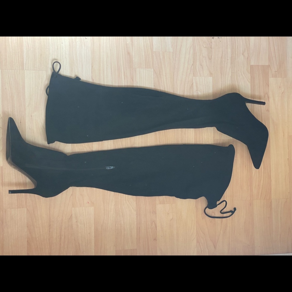 Aldo Black Suede Thigh High Heeled Boots